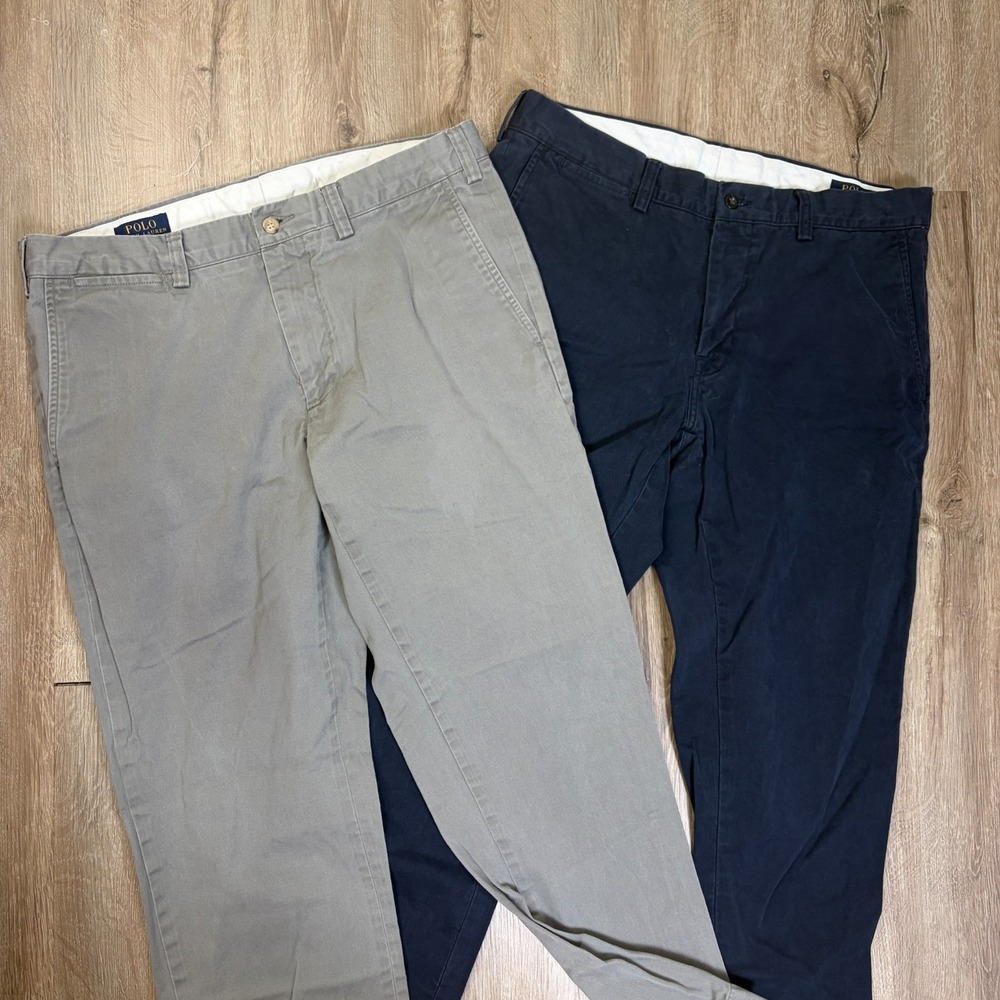 Lot of 2 Polo Ralph Lauren Mens Chinos Pants 34x30 Blue Gray Tapered 100% Cotton